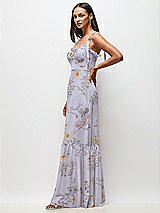 Side View Thumbnail - Butterfly Botanica Silver Dove Tie-Shoulder Bustier Bodice Ruffle-Hem Maxi Dress