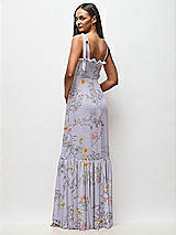 Rear View Thumbnail - Butterfly Botanica Silver Dove Tie-Shoulder Bustier Bodice Ruffle-Hem Maxi Dress