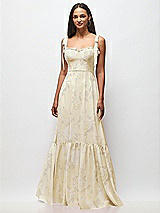 Front View Thumbnail - Butter Yellow Floral Tie-Shoulder Bustier Bodice Ruffle-Hem Maxi Dress