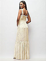 Rear View Thumbnail - Butter Yellow Floral Tie-Shoulder Bustier Bodice Ruffle-Hem Maxi Dress