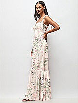 Side View Thumbnail - Blush Garden Tie-Shoulder Bustier Bodice Ruffle-Hem Maxi Dress
