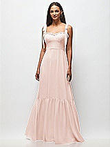 Front View Thumbnail - Blush Tie-Shoulder Bustier Bodice Ruffle-Hem Maxi Dress