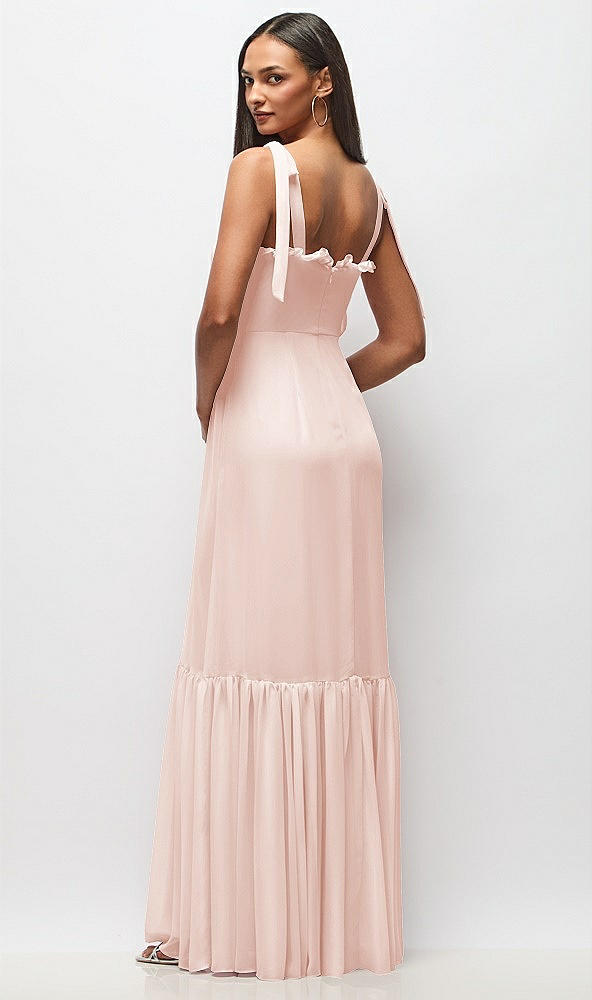 Back View - Blush Tie-Shoulder Bustier Bodice Ruffle-Hem Maxi Dress