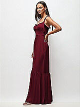 Side View Thumbnail - Burgundy Tie-Shoulder Bustier Bodice Ruffle-Hem Maxi Dress