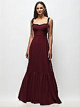 Front View Thumbnail - Cabernet Tie-Shoulder Bustier Bodice Ruffle-Hem Maxi Dress