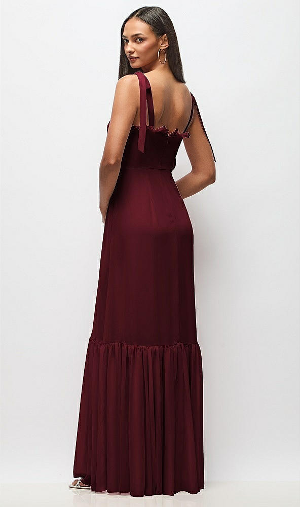 Back View - Cabernet Tie-Shoulder Bustier Bodice Ruffle-Hem Maxi Dress