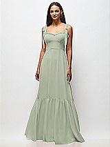 Front View Thumbnail - Celadon Tie-Shoulder Bustier Bodice Ruffle-Hem Maxi Dress