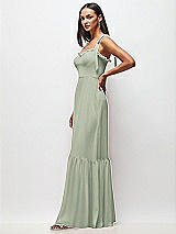 Side View Thumbnail - Celadon Tie-Shoulder Bustier Bodice Ruffle-Hem Maxi Dress