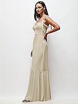 Side View Thumbnail - Champagne Tie-Shoulder Bustier Bodice Ruffle-Hem Maxi Dress
