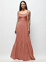 Front View Thumbnail - Desert Rose Tie-Shoulder Bustier Bodice Ruffle-Hem Maxi Dress