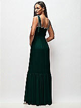 Rear View Thumbnail - Evergreen Tie-Shoulder Bustier Bodice Ruffle-Hem Maxi Dress