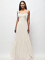 Front View Thumbnail - Ivory Tie-Shoulder Bustier Bodice Ruffle-Hem Maxi Dress