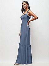 Side View Thumbnail - Larkspur Blue Tie-Shoulder Bustier Bodice Ruffle-Hem Maxi Dress