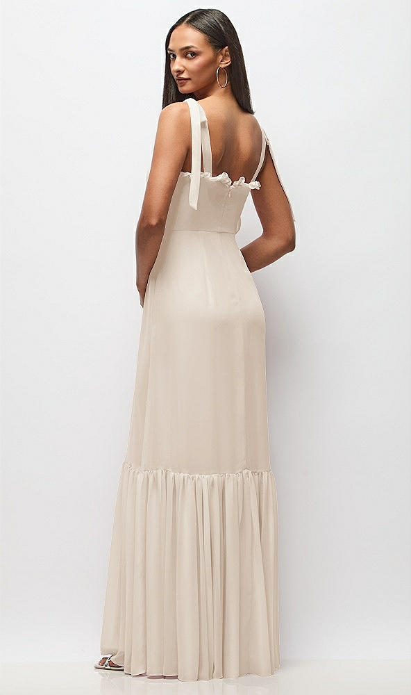 Back View - Oat Tie-Shoulder Bustier Bodice Ruffle-Hem Maxi Dress