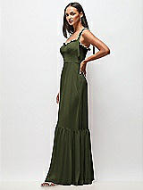 Side View Thumbnail - Olive Green Tie-Shoulder Bustier Bodice Ruffle-Hem Maxi Dress