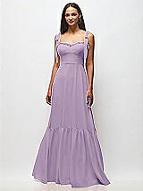 Front View Thumbnail - Pale Purple Tie-Shoulder Bustier Bodice Ruffle-Hem Maxi Dress