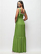 Rear View Thumbnail - Peridot Green Tie-Shoulder Bustier Bodice Ruffle-Hem Maxi Dress