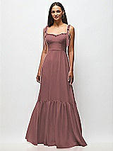 Front View Thumbnail - Rosewood Tie-Shoulder Bustier Bodice Ruffle-Hem Maxi Dress