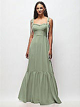 Front View Thumbnail - Sage Tie-Shoulder Bustier Bodice Ruffle-Hem Maxi Dress