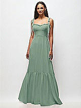 Front View Thumbnail - Seagrass Tie-Shoulder Bustier Bodice Ruffle-Hem Maxi Dress