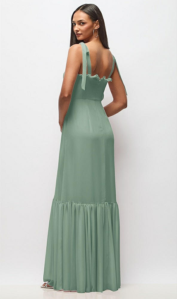 Back View - Seagrass Tie-Shoulder Bustier Bodice Ruffle-Hem Maxi Dress