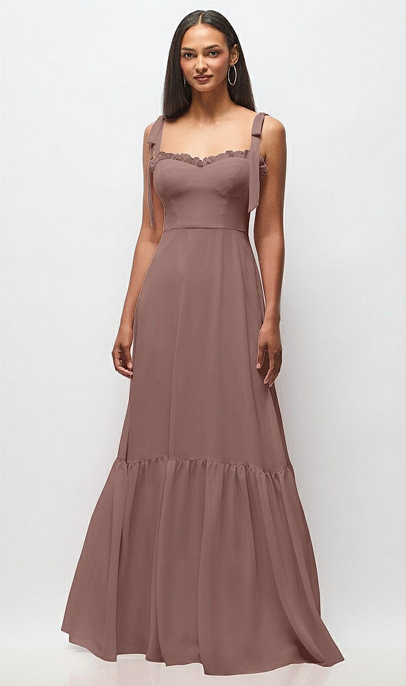 Front View - Sienna Tie-Shoulder Bustier Bodice Ruffle-Hem Maxi Dress