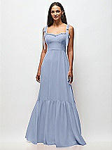 Front View Thumbnail - Sky Blue Tie-Shoulder Bustier Bodice Ruffle-Hem Maxi Dress