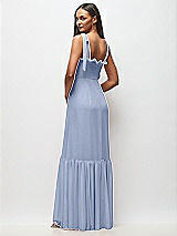 Rear View Thumbnail - Sky Blue Tie-Shoulder Bustier Bodice Ruffle-Hem Maxi Dress