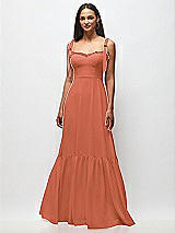 Front View Thumbnail - Terracotta Copper Tie-Shoulder Bustier Bodice Ruffle-Hem Maxi Dress