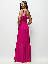 Rear View Thumbnail - Think Pink Tie-Shoulder Bustier Bodice Ruffle-Hem Maxi Dress