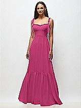 Front View Thumbnail - Tea Rose Tie-Shoulder Bustier Bodice Ruffle-Hem Maxi Dress