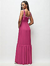 Rear View Thumbnail - Tea Rose Tie-Shoulder Bustier Bodice Ruffle-Hem Maxi Dress