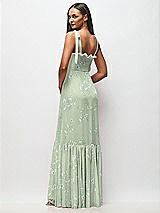 Rear View Thumbnail - Vintage Primrose Sage Tie-Shoulder Bustier Bodice Ruffle-Hem Maxi Dress