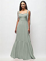 Front View Thumbnail - Willow Green Tie-Shoulder Bustier Bodice Ruffle-Hem Maxi Dress