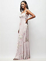 Side View Thumbnail - Watercolor Print Tie-Shoulder Bustier Bodice Ruffle-Hem Maxi Dress