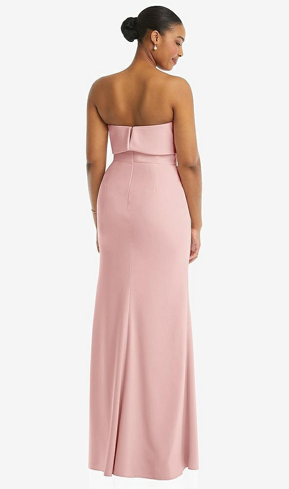 Back View - Rose Strapless Overlay Bodice Crepe Maxi Dress with Front Slit