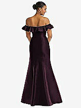 Alt View 5 Thumbnail - Deep Plum Off-the-Shoulder Ruffle Neck Satin Trumpet Gown