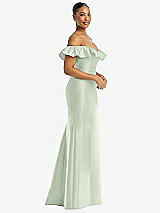 Alt View 4 Thumbnail - Mint Green Off-the-Shoulder Ruffle Neck Satin Trumpet Gown