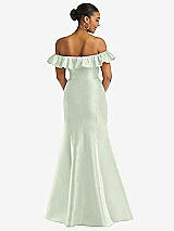 Alt View 5 Thumbnail - Mint Green Off-the-Shoulder Ruffle Neck Satin Trumpet Gown