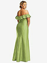 Rear View Thumbnail - Mojito Off-the-Shoulder Ruffle Neck Satin Trumpet Gown