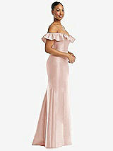 Alt View 4 Thumbnail - Blush Off-the-Shoulder Ruffle Neck Satin Trumpet Gown