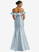 Alt View 5 Thumbnail - Mist Off-the-Shoulder Ruffle Neck Satin Trumpet Gown