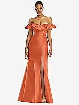 Alt View 3 Thumbnail - Portofino Orange Off-the-Shoulder Ruffle Neck Satin Trumpet Gown