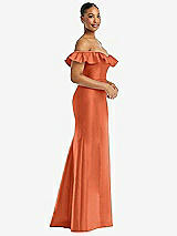 Alt View 4 Thumbnail - Portofino Orange Off-the-Shoulder Ruffle Neck Satin Trumpet Gown