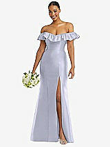 Alt View 1 Thumbnail - Silver Dove Off-the-Shoulder Ruffle Neck Satin Trumpet Gown