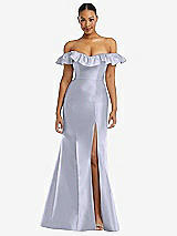 Alt View 3 Thumbnail - Silver Dove Off-the-Shoulder Ruffle Neck Satin Trumpet Gown