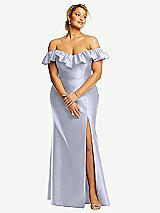 Front View Thumbnail - Silver Dove Off-the-Shoulder Ruffle Neck Satin Trumpet Gown