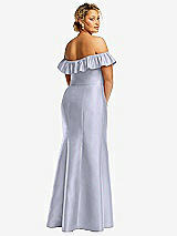 Rear View Thumbnail - Silver Dove Off-the-Shoulder Ruffle Neck Satin Trumpet Gown