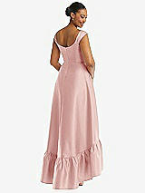 Rear View Thumbnail - Rose Cap Sleeve Deep Ruffle Hem Satin High Low Dress with Pockets