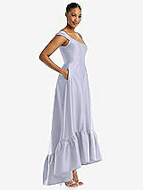 Side View Thumbnail - Silver Dove Cap Sleeve Deep Ruffle Hem Satin High Low Dress with Pockets